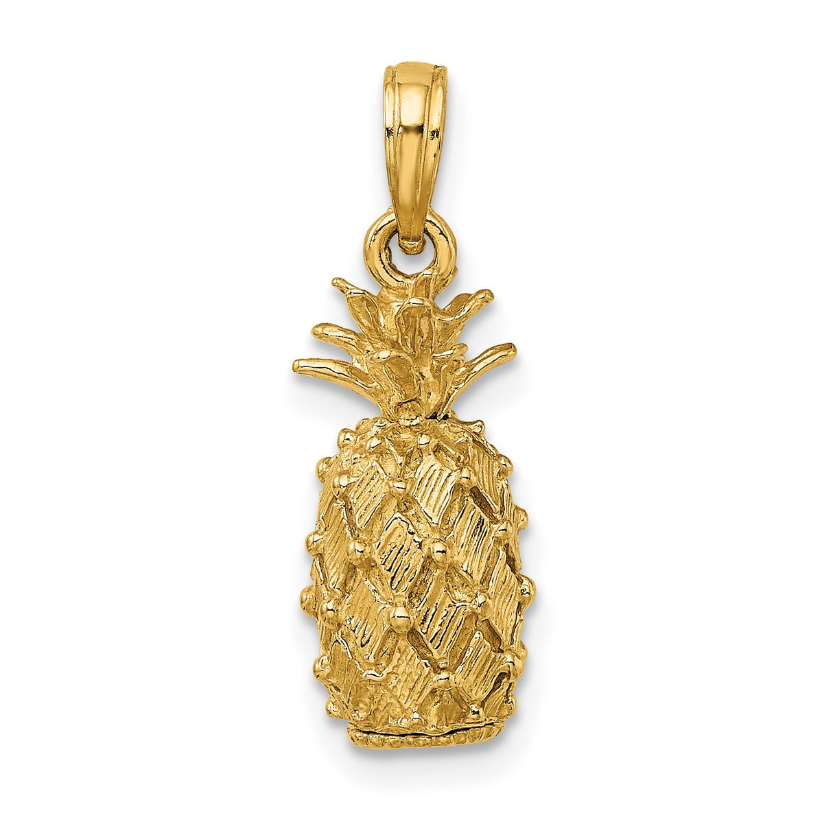 14k Yellow Gold Pineapple Pendant Charm, Tropical Fruit Design, Unisex Summer Jewelry