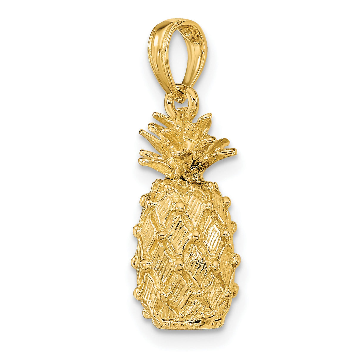 14k Yellow Gold Pineapple Pendant Charm, Tropical Fruit Design, Unisex Summer Jewelry