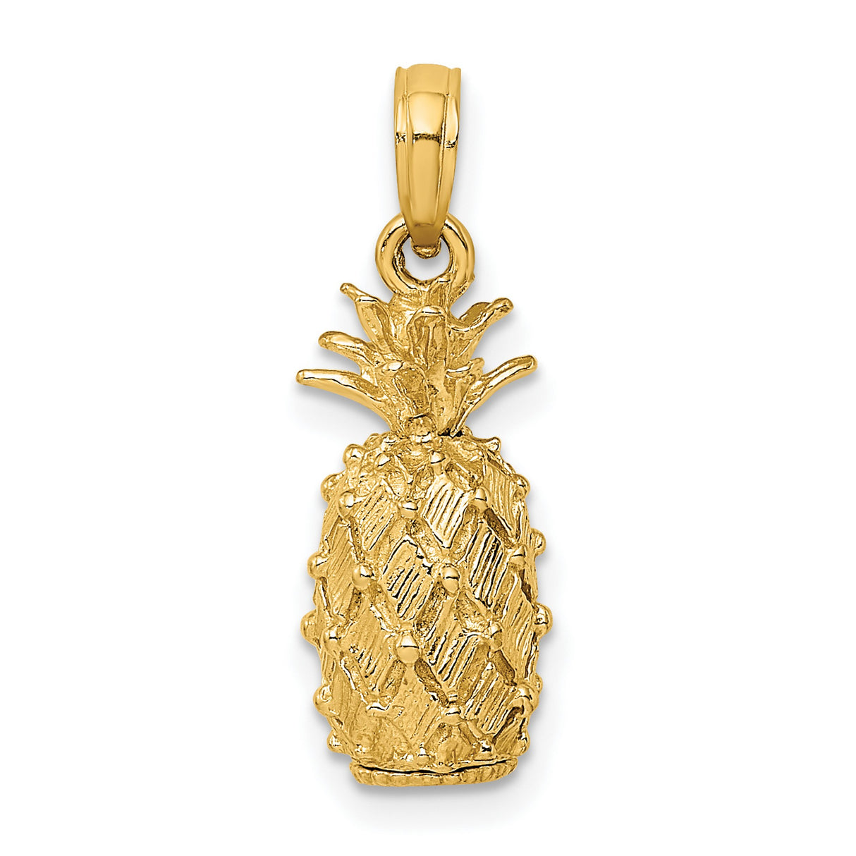 14k Yellow Gold Pineapple Pendant Charm, Tropical Fruit Design, Unisex Summer Jewelry