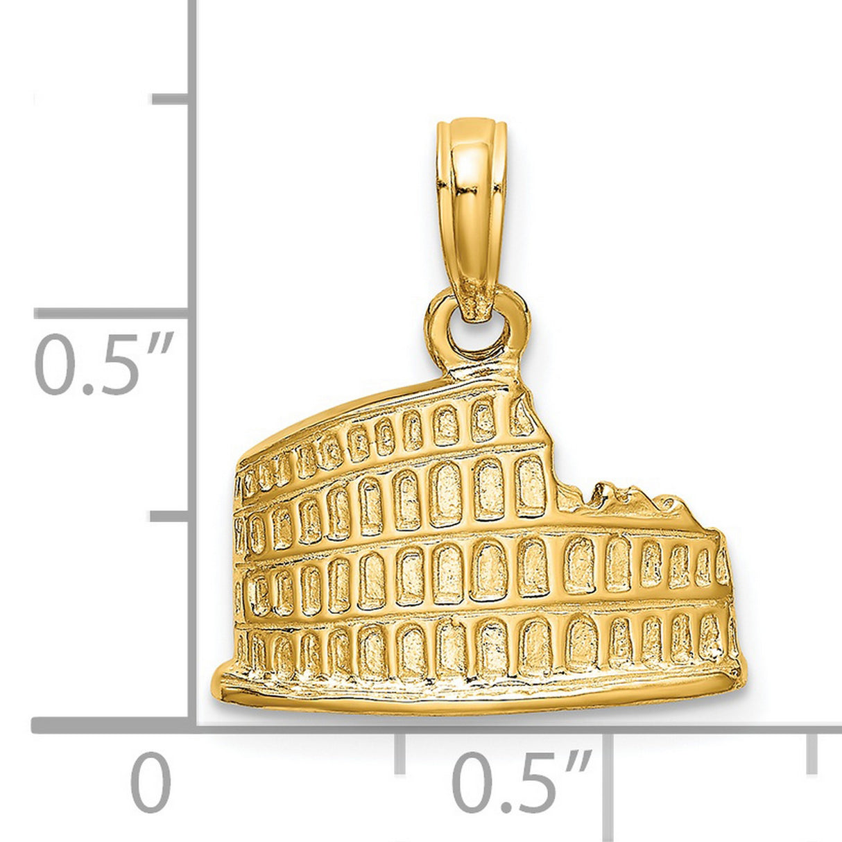 14k Yellow Gold Roman Colosseum Pendant, Italian Architecture Charm, Unisex Jewelry