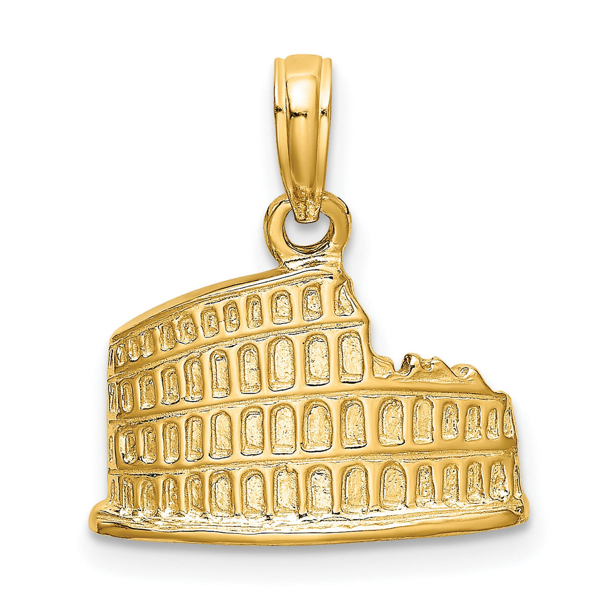14k Yellow Gold Roman Colosseum Pendant, Italian Architecture Charm, Unisex Jewelry