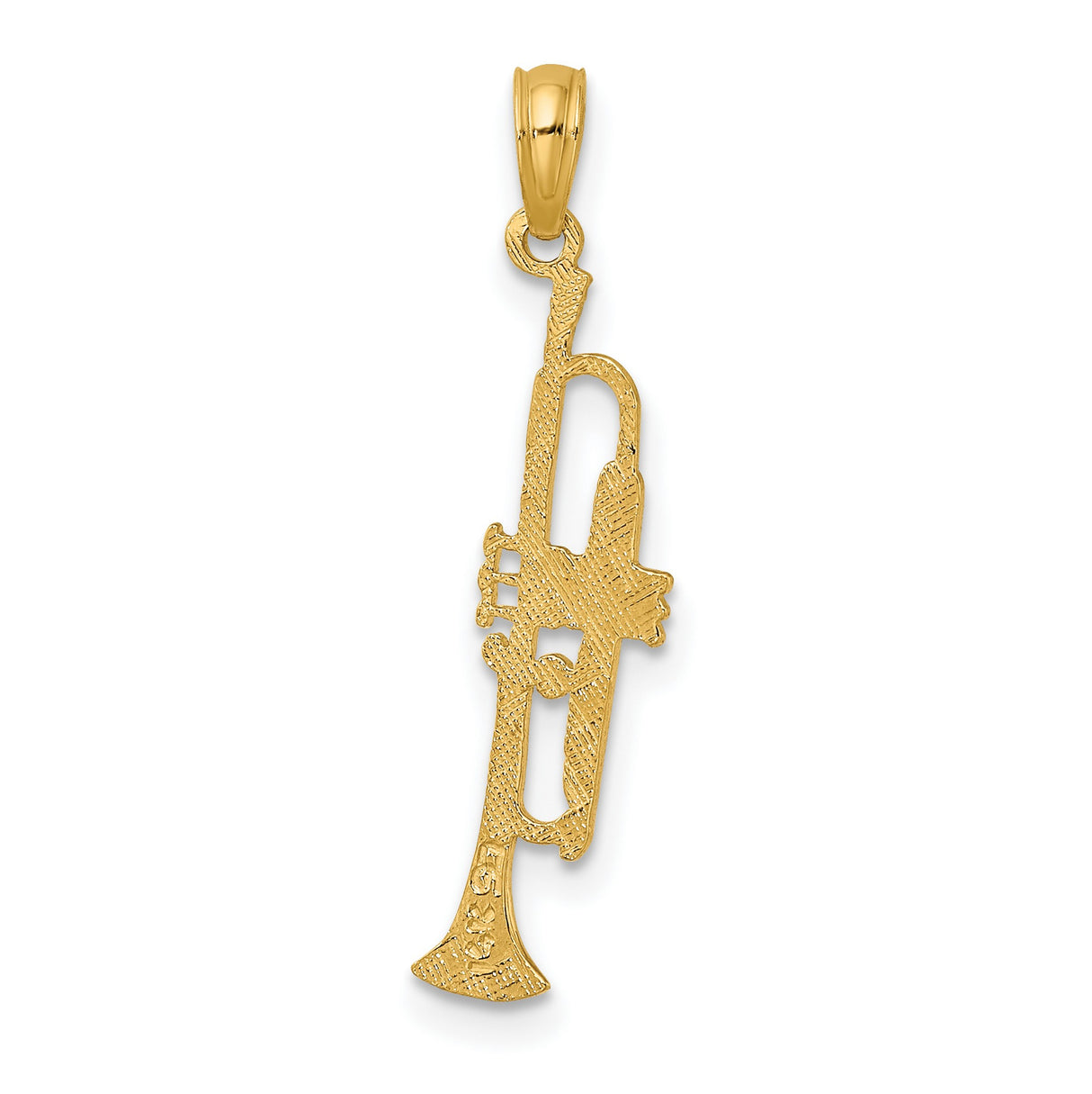14k Yellow Gold Trumpet Pendant Charm, Detailed Musical Instrument Design for Musicians and Jazz Lovers