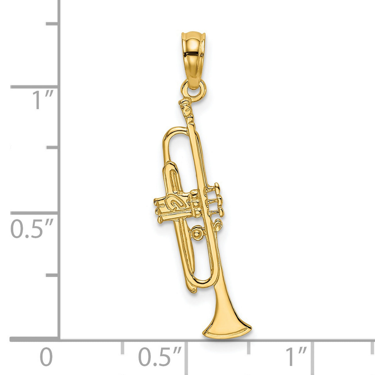 14k Yellow Gold Trumpet Pendant Charm, Detailed Musical Instrument Design for Musicians and Jazz Lovers