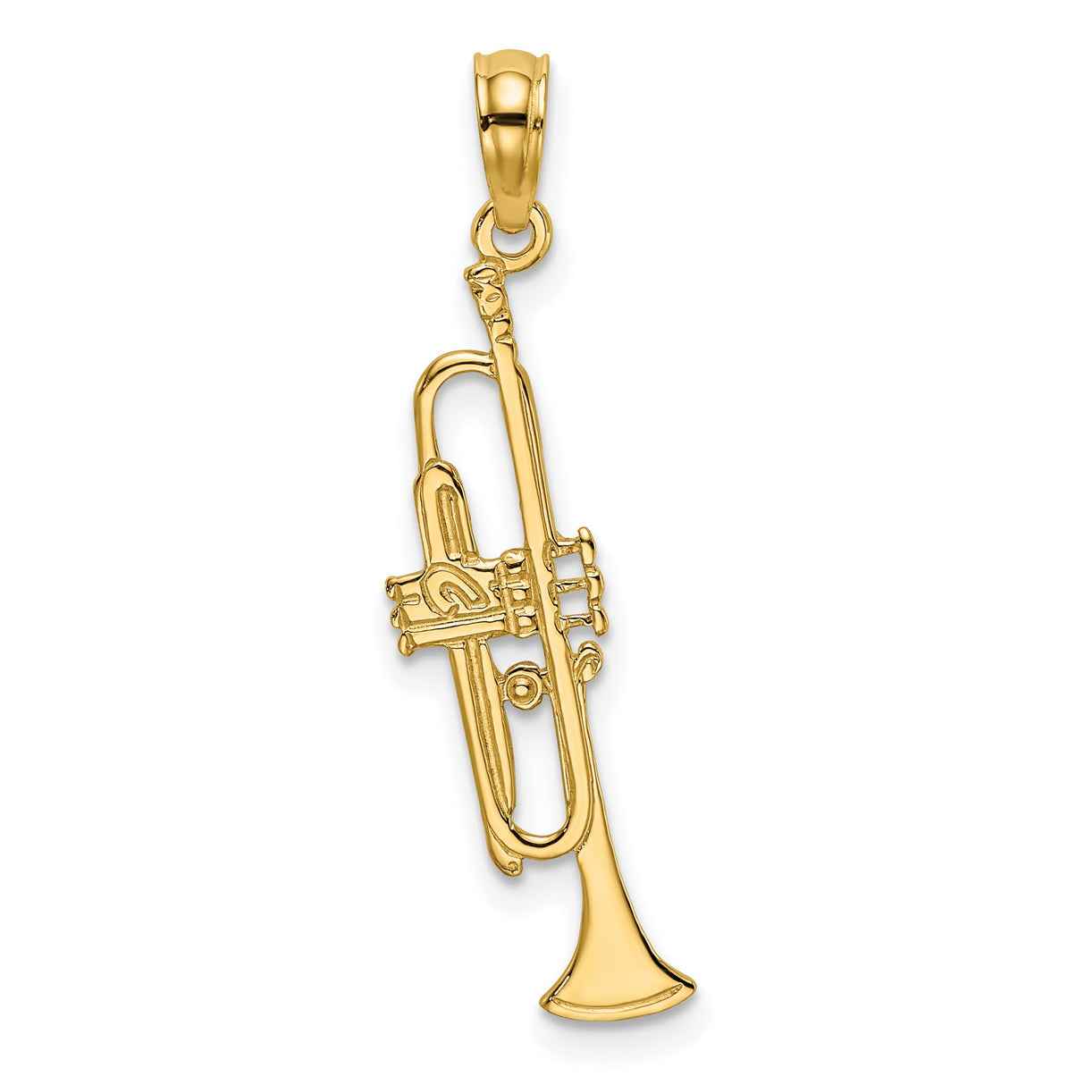 14k Yellow Gold Trumpet Pendant Charm, Detailed Musical Instrument Design for Musicians and Jazz Lovers