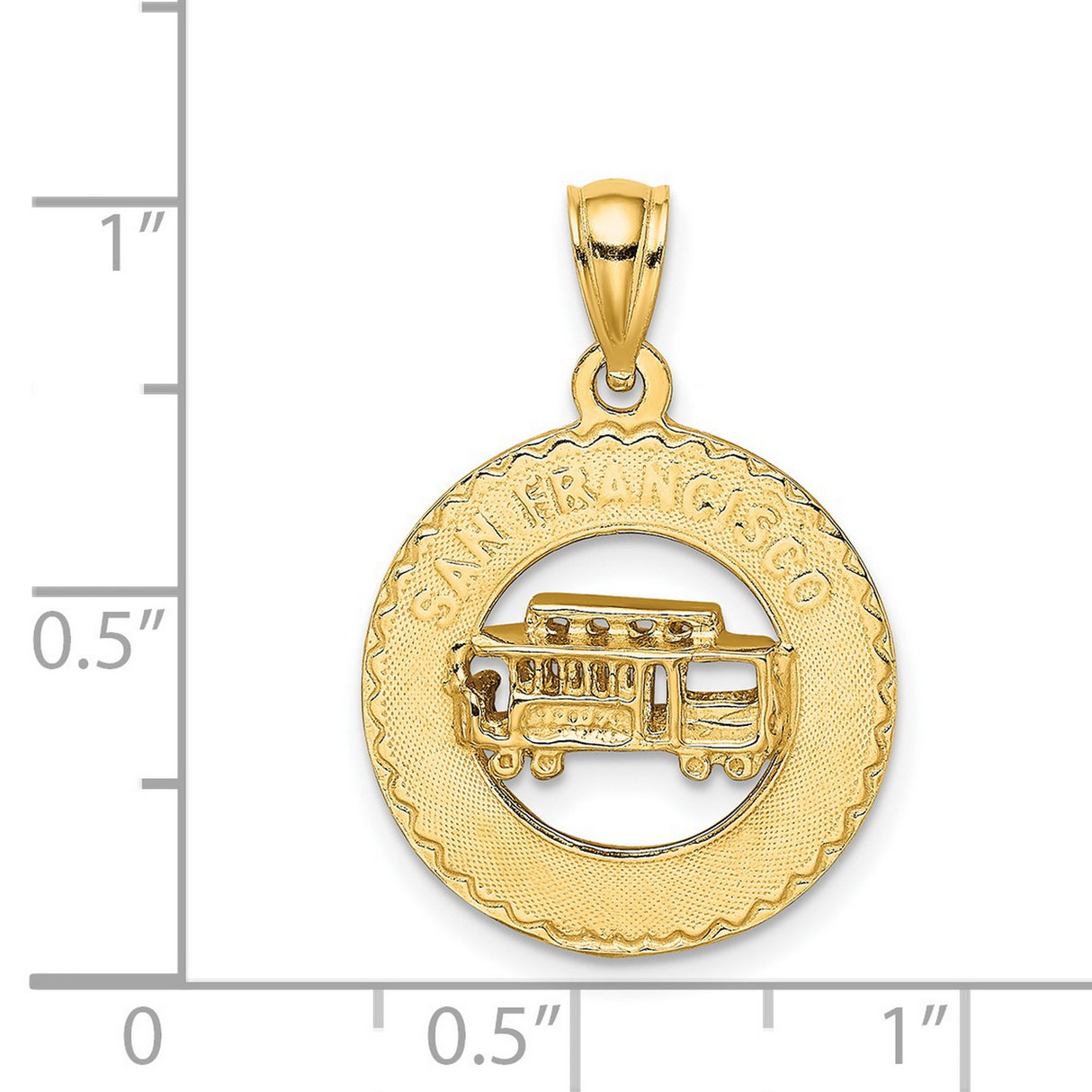 14k Yellow Gold San Francisco Cable Car Pendant, Trolley in Circular Frame, Travel Charm