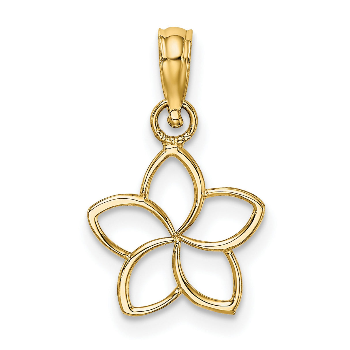 14k Yellow Gold Flower Pendant with Openwork Five Petal Design, Lightweight Charm for Women