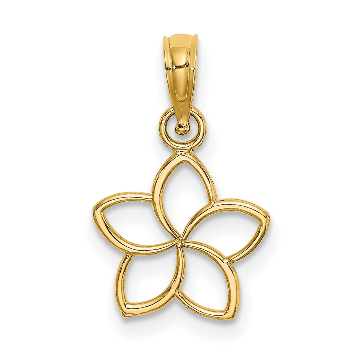 14k Yellow Gold Flower Pendant with Openwork Five Petal Design, Lightweight Charm for Women