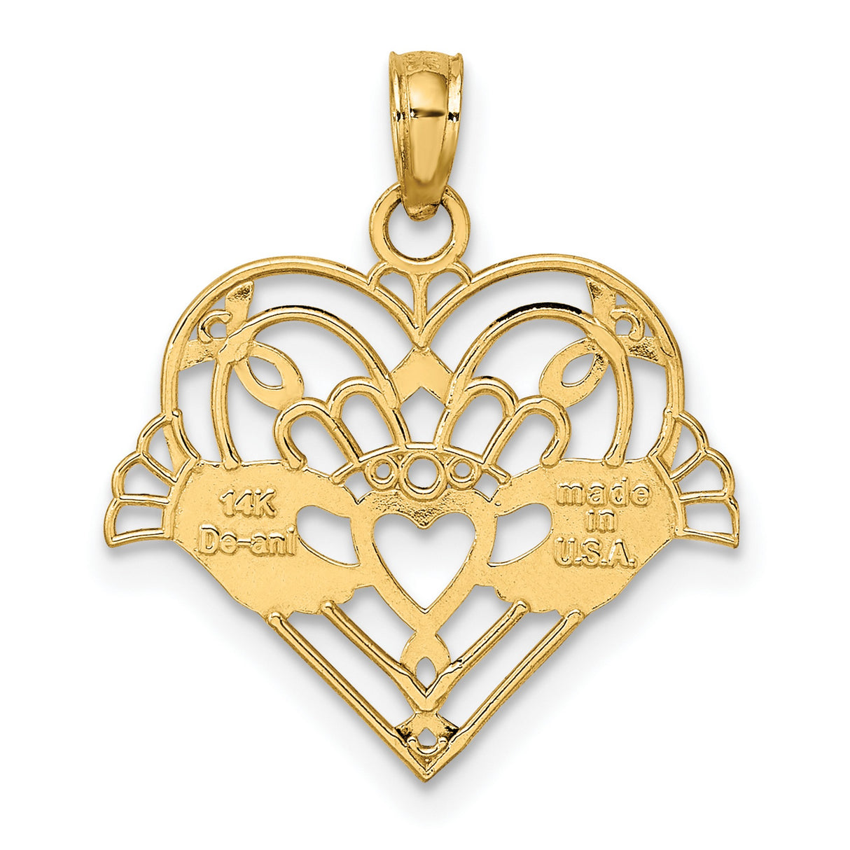 14k Yellow Gold Claddagh Pendant with Heart and Crown, Irish Celtic Symbol of Love and Loyalty