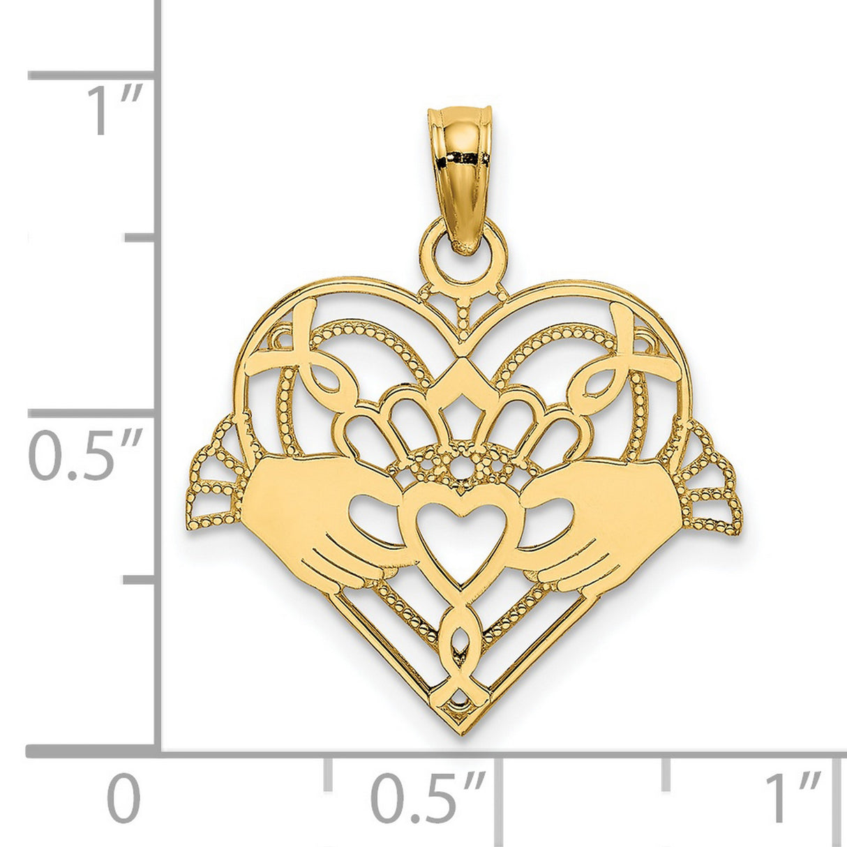 14k Yellow Gold Claddagh Pendant with Heart and Crown, Irish Celtic Symbol of Love and Loyalty
