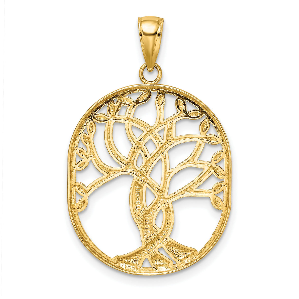 14k Yellow Gold Tree of Life Pendant, Intricate Openwork Oval Design, Nature-Inspired Jewelry for Women