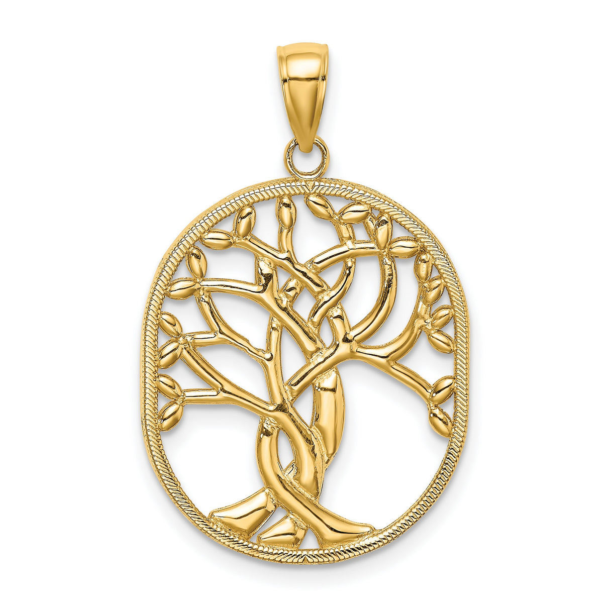 14k Yellow Gold Tree of Life Pendant, Intricate Openwork Oval Design, Nature-Inspired Jewelry for Women