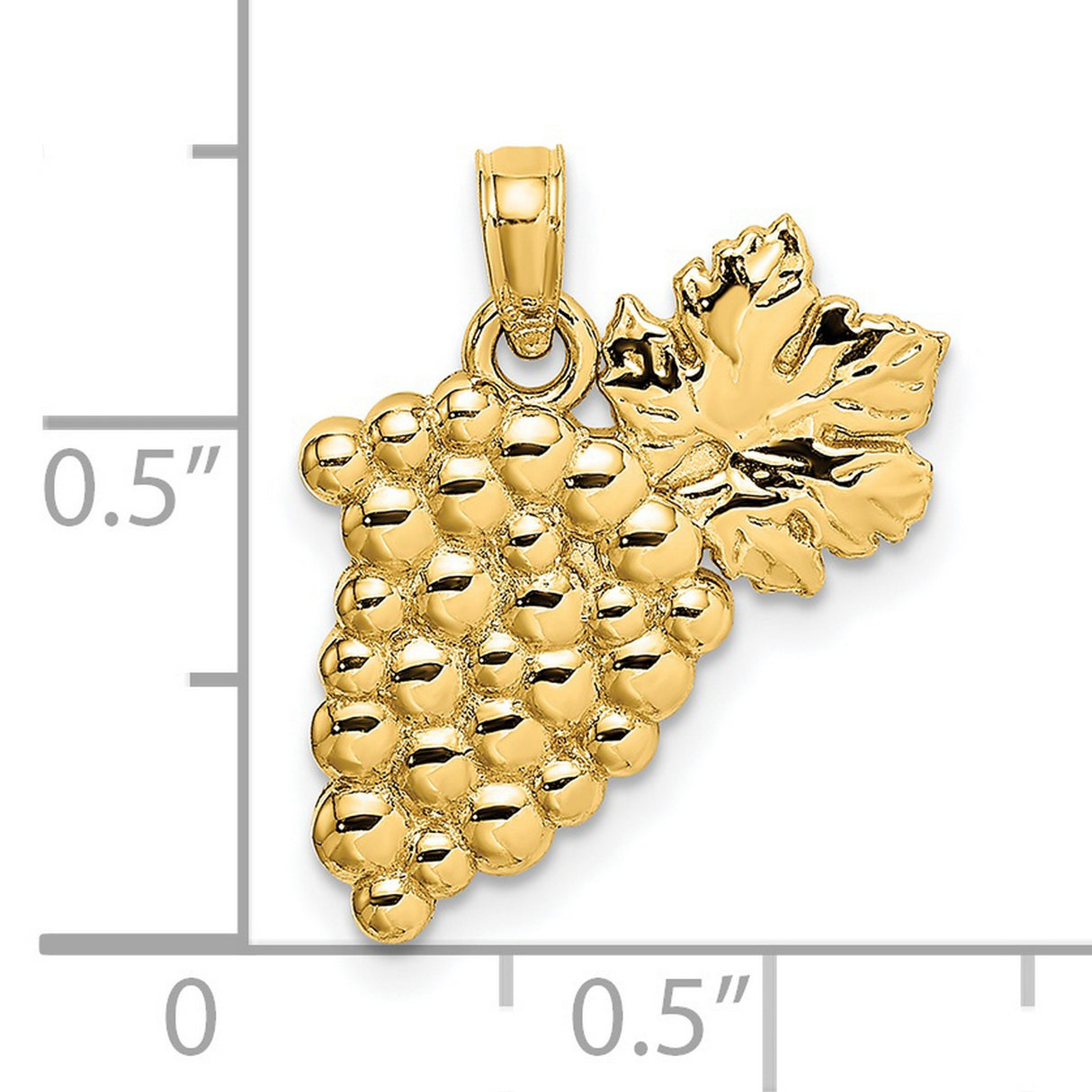 14k Yellow Gold Pendant, Grape Cluster with Leaf Detail, Nature Inspired Christian Charm