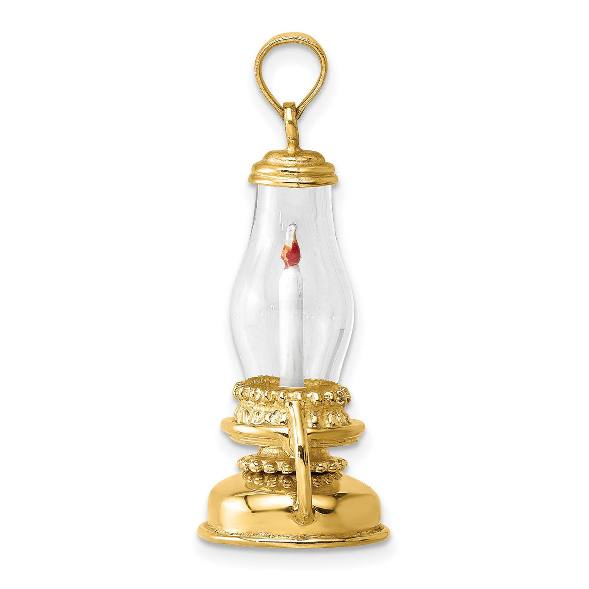 14k Yellow Gold Lantern Pendant with Glass Flame Cover, Vintage Oil Lamp Charm