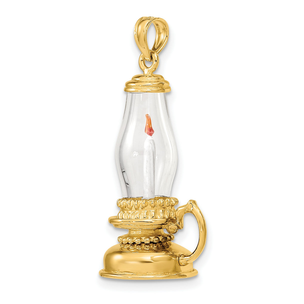 14k Yellow Gold Lantern Pendant with Glass Flame Cover, Vintage Oil Lamp Charm