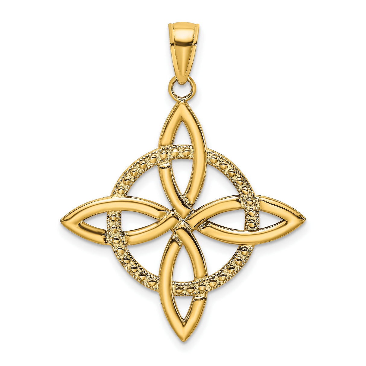 14k Yellow Gold Celtic Knot Cross Pendant with Filigree Circle Detailing for Women