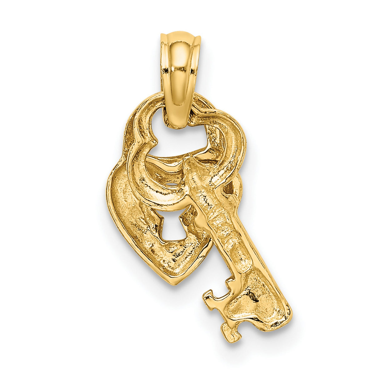 14k Yellow Gold Heart Lock and Key Pendant, Romantic Symbolic Jewelry for Women