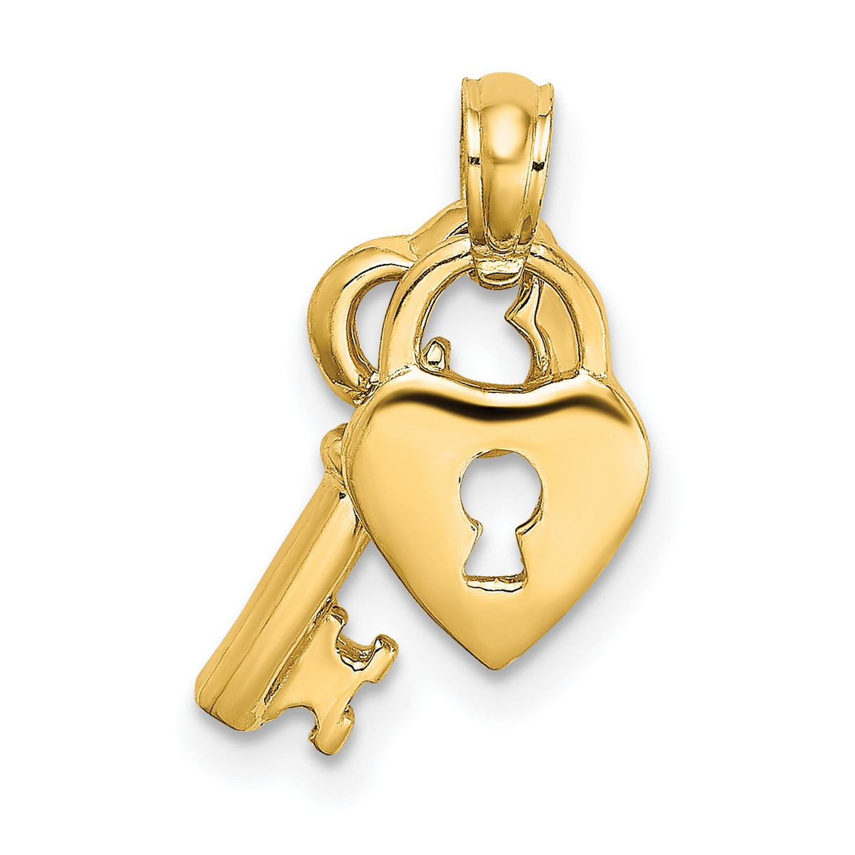 14k Yellow Gold Heart Lock and Key Pendant, Romantic Symbolic Jewelry for Women