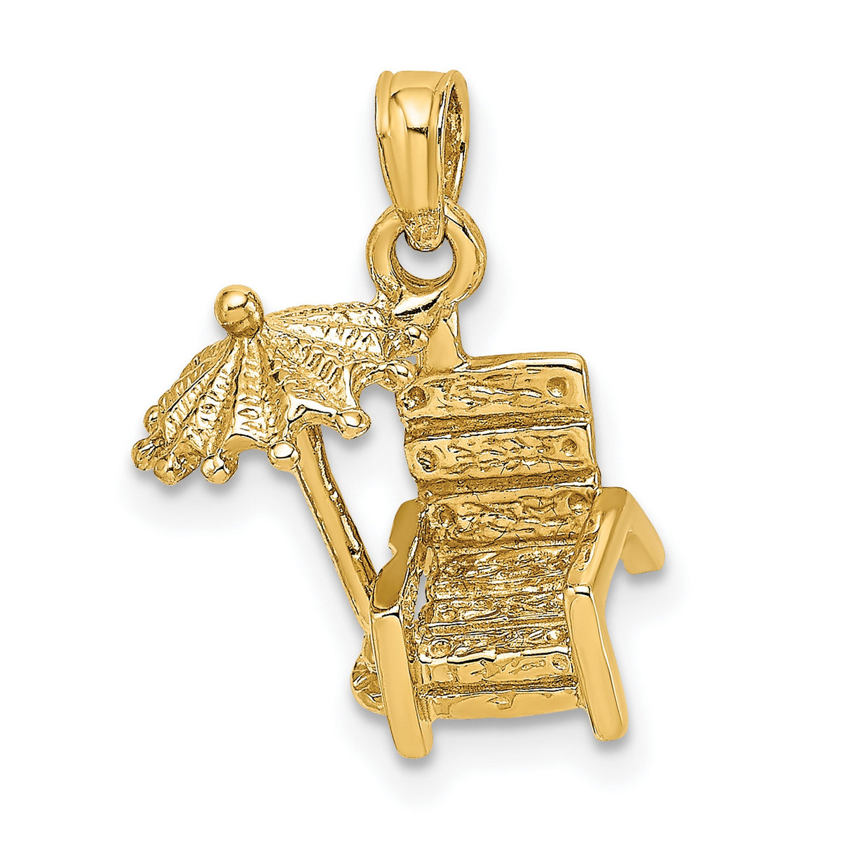 14k Yellow Gold Beach Chair and Umbrella Pendant Charm, Tropical Vacation Jewelry