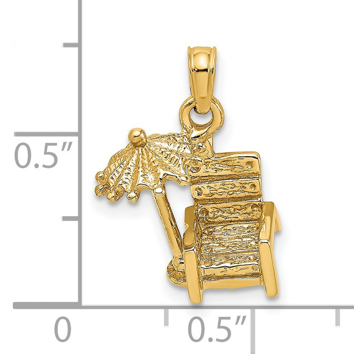 14k Yellow Gold Beach Chair and Umbrella Pendant Charm, Tropical Vacation Jewelry