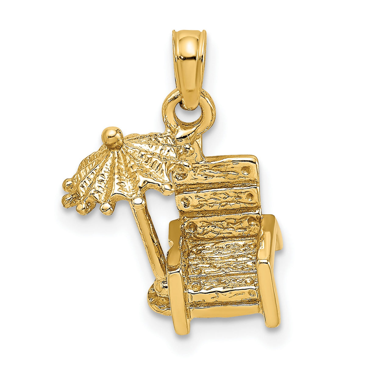 14k Yellow Gold Beach Chair and Umbrella Pendant Charm, Tropical Vacation Jewelry
