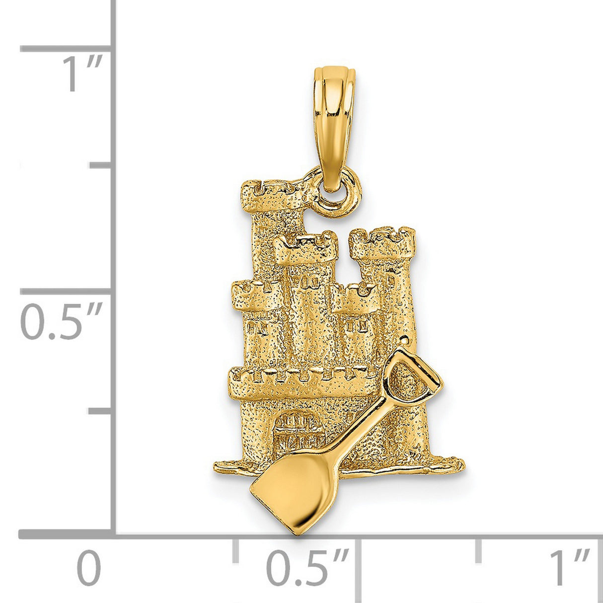 14k Yellow Gold Sandcastle Pendant with Shovel Detail, Coastal Beach Design