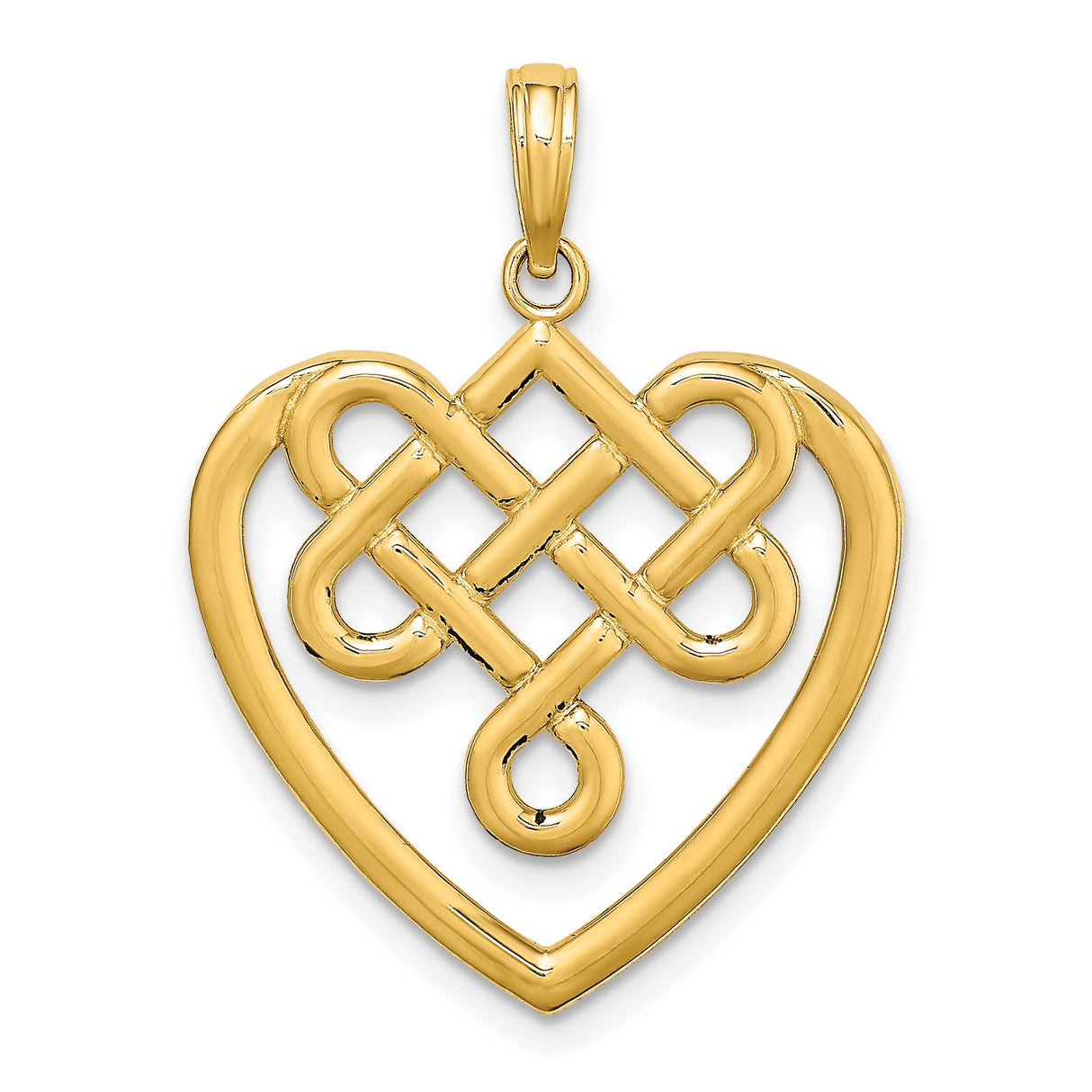 14k Yellow Gold Celtic Heart Pendant with Intricate Knot Design, Symbol of Eternal Love