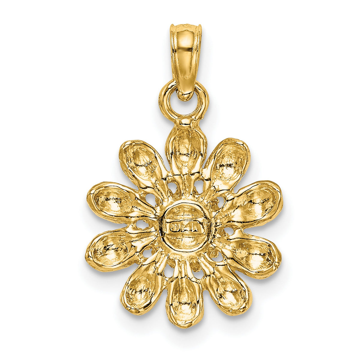 14k Yellow Gold Daisy Pendant with Detailed Petal Design and Textured Center for Women