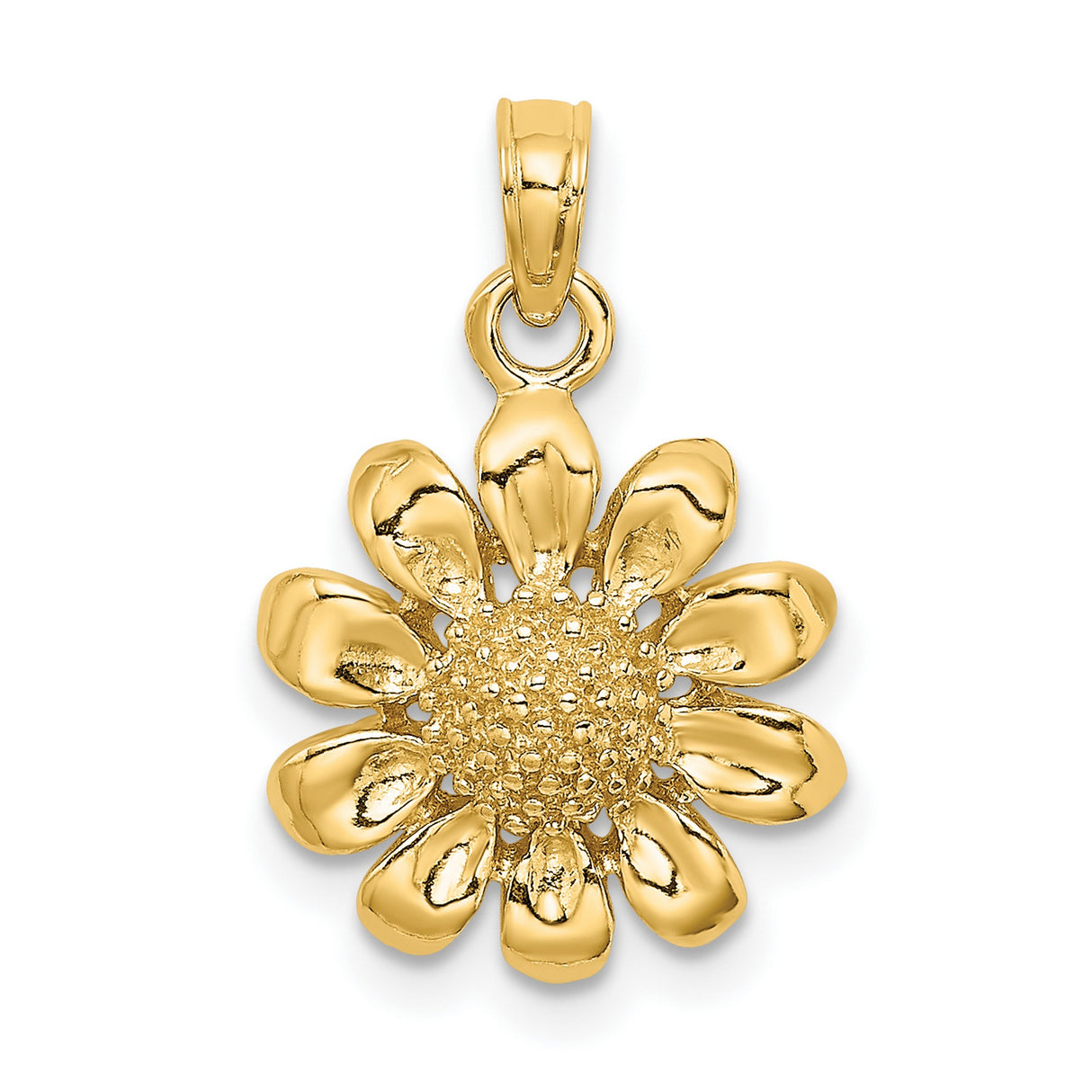 14k Yellow Gold Daisy Pendant with Detailed Petal Design and Textured Center for Women
