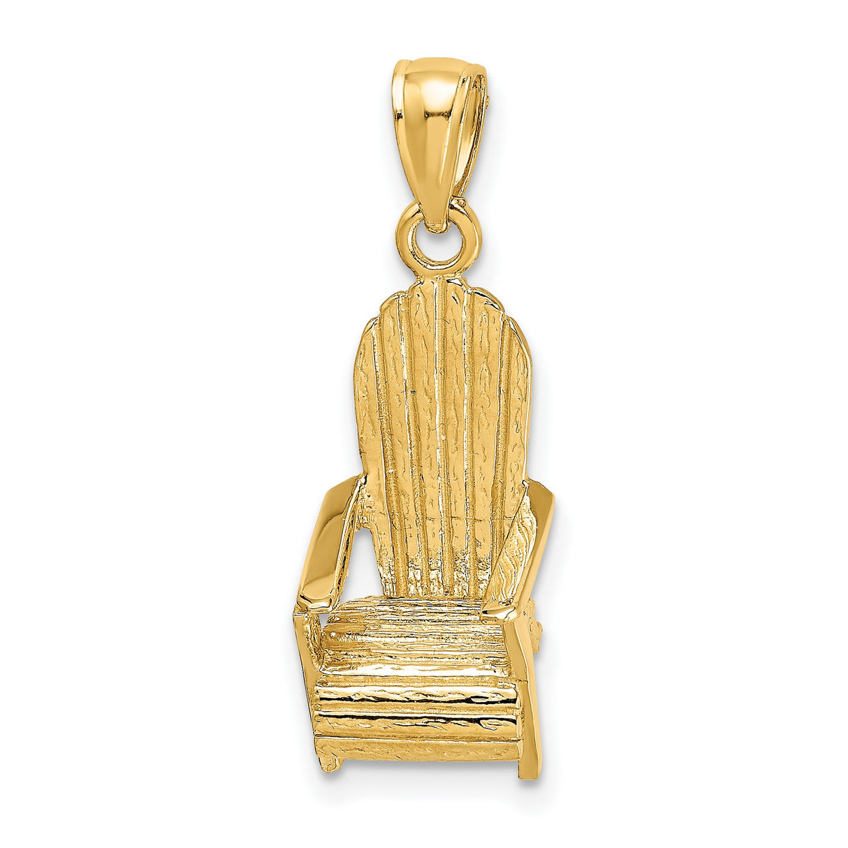 14k Yellow Gold Adirondack Chair Pendant with Woodgrain Texture, Nautical Beach Style