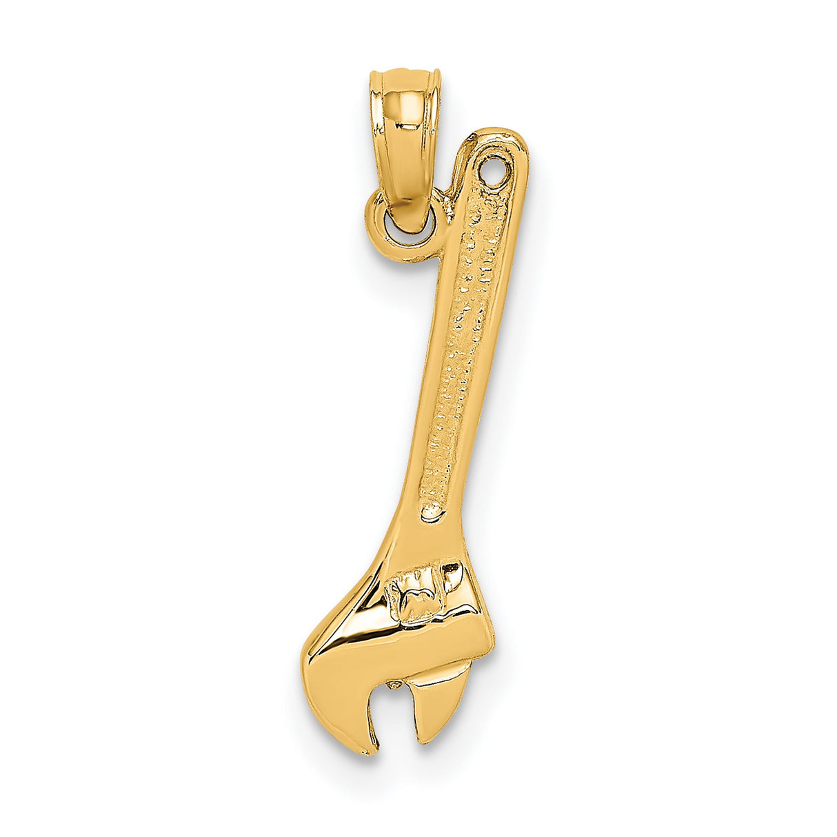 14k Yellow Gold Adjustable Wrench Pendant with Realistic Detailing, Tool Charm for Men