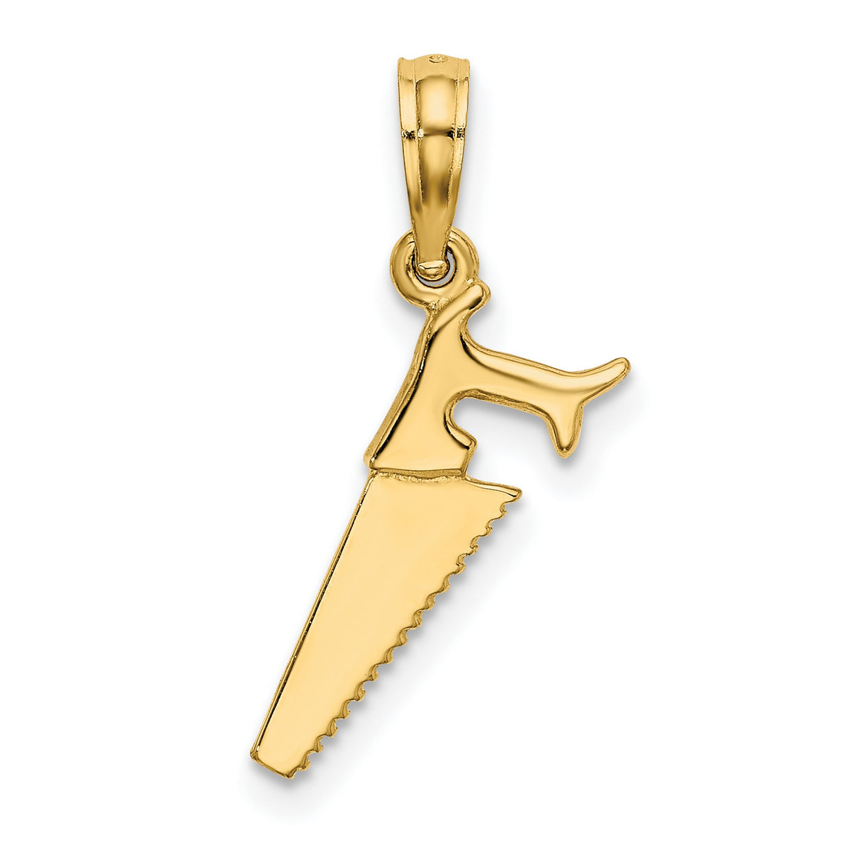 14k Yellow Gold Saw Pendant, Detailed Tool Charm Symbolizing Craftsmanship