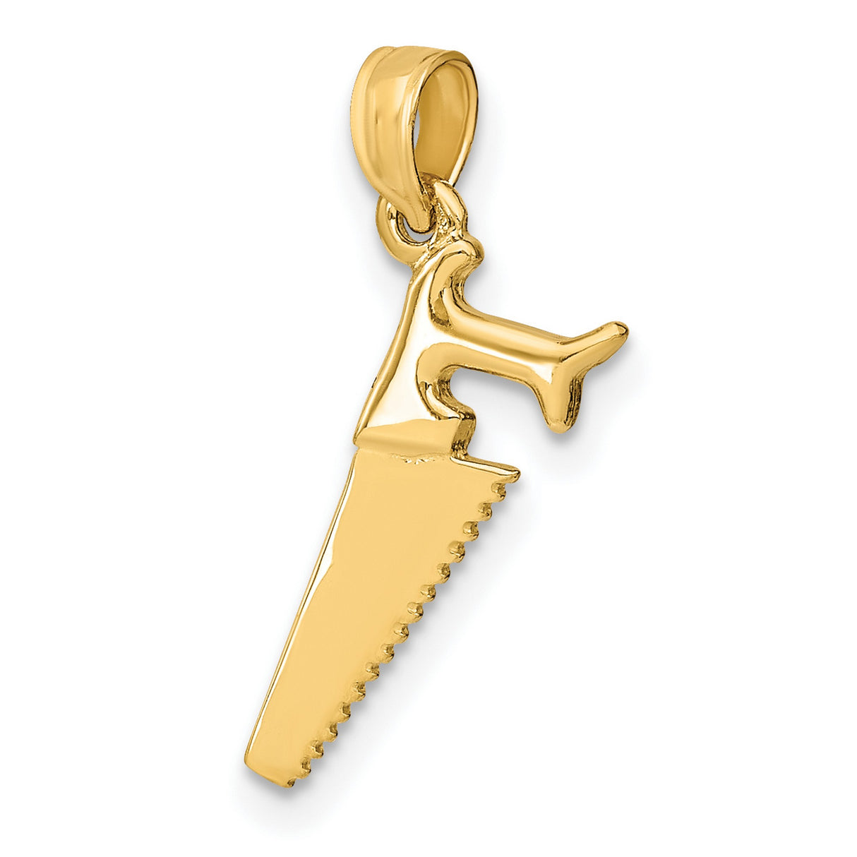14k Yellow Gold Saw Pendant, Detailed Tool Charm Symbolizing Craftsmanship