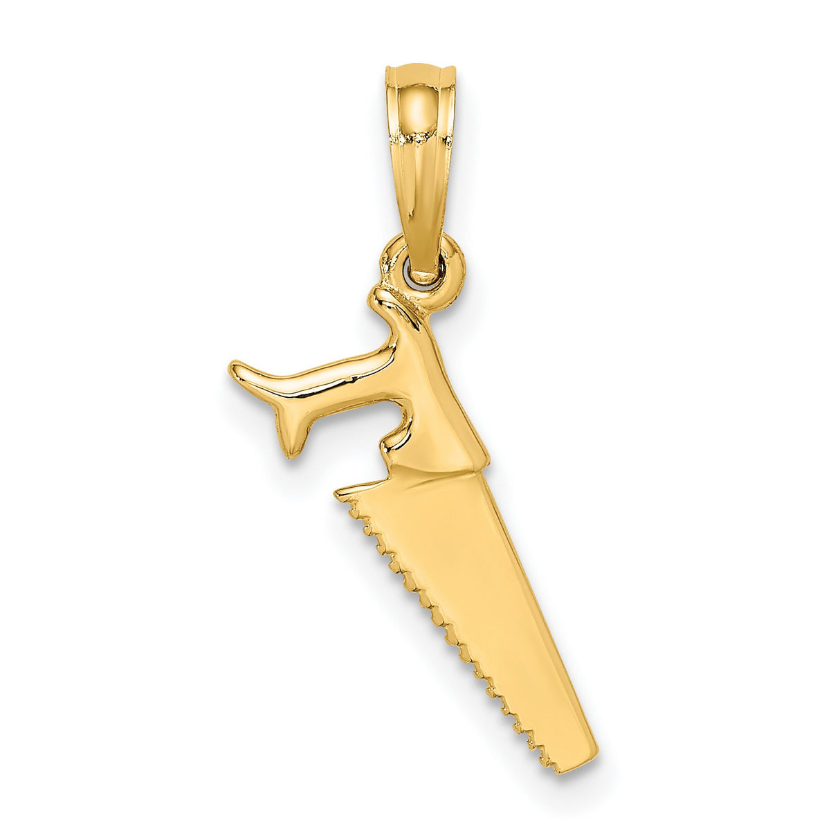 14k Yellow Gold Saw Pendant, Detailed Tool Charm Symbolizing Craftsmanship