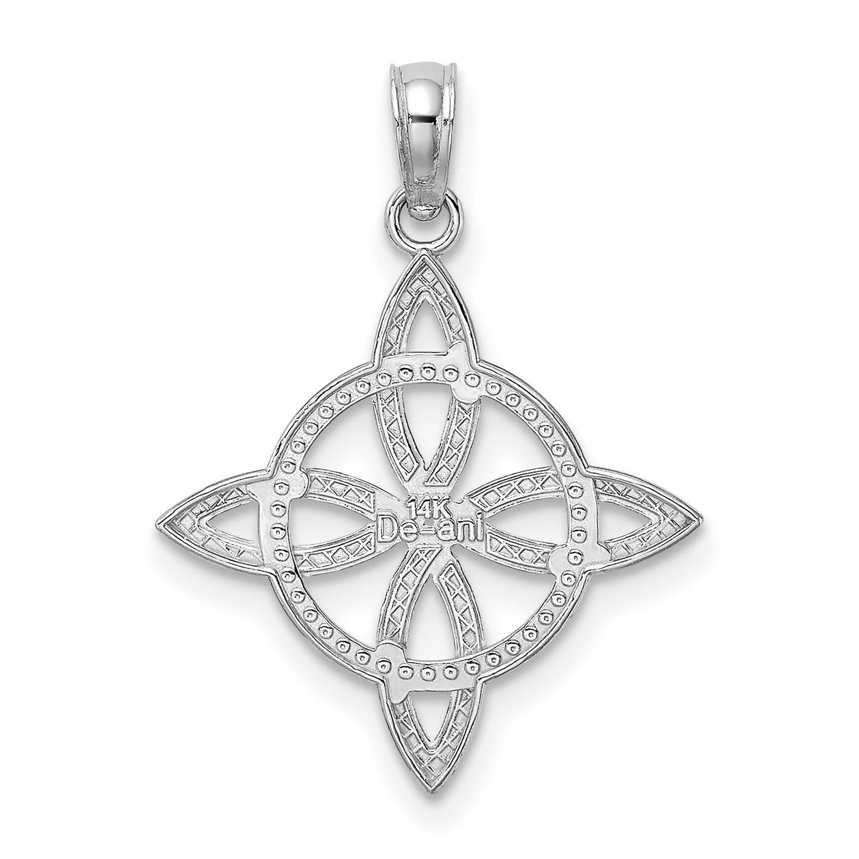 14k White Gold Celtic Knot Pendant with Diamond-Cut Circle Accent, Irish Eternity Symbol Design