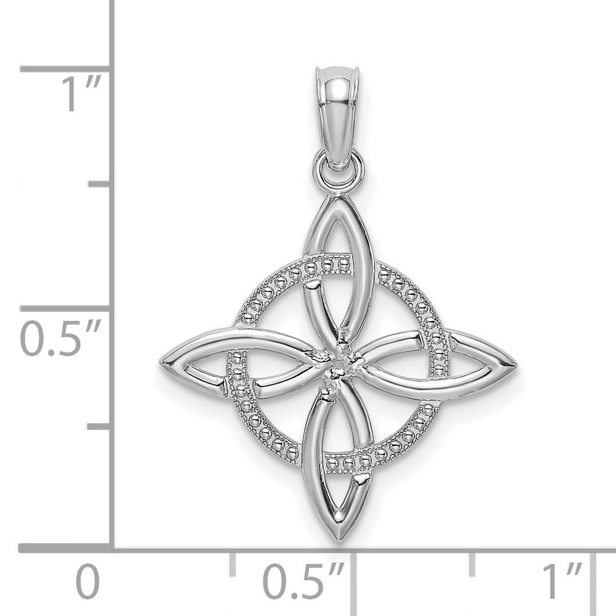 14k White Gold Celtic Knot Pendant with Diamond-Cut Circle Accent, Irish Eternity Symbol Design