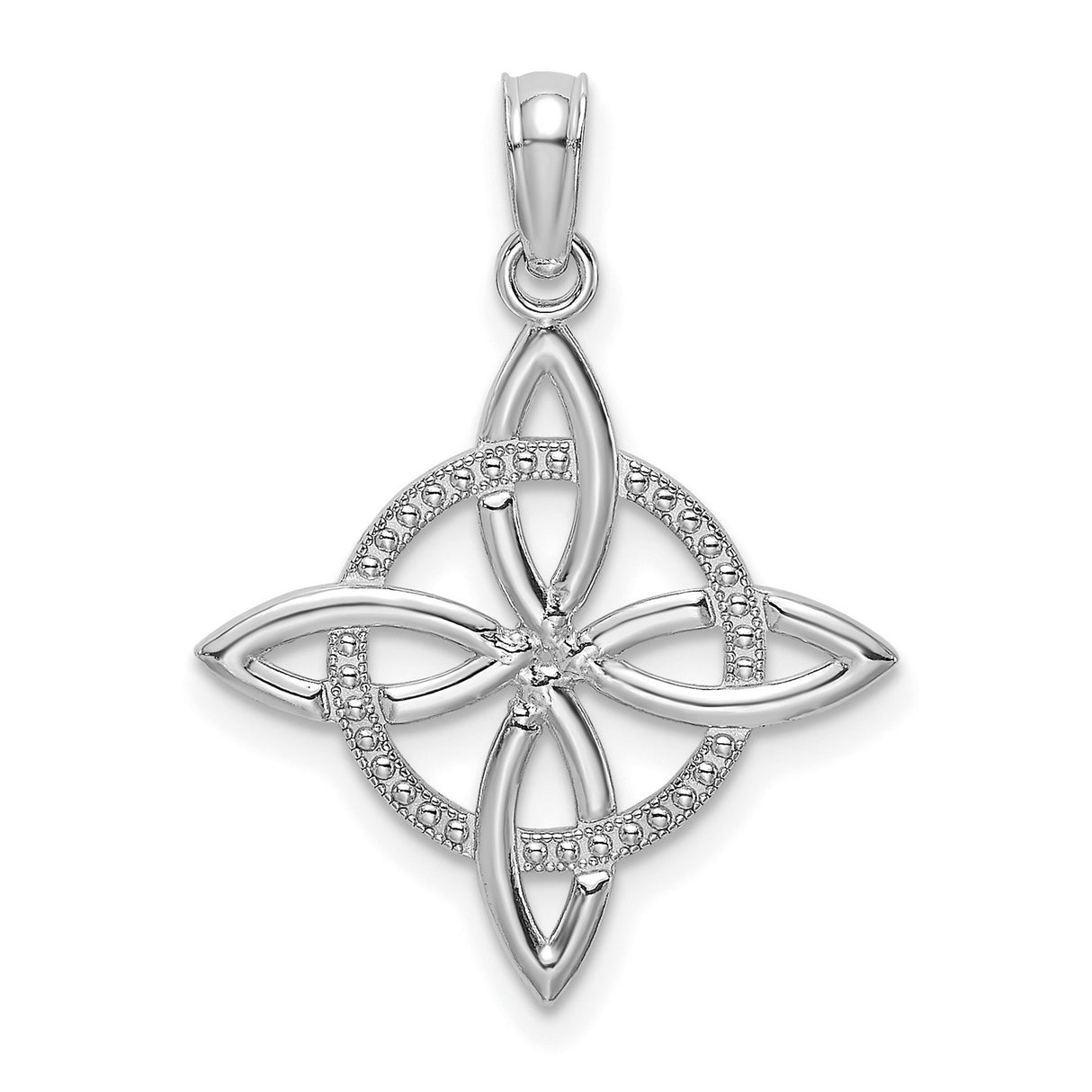 14k White Gold Celtic Knot Pendant with Diamond-Cut Circle Accent, Irish Eternity Symbol Design