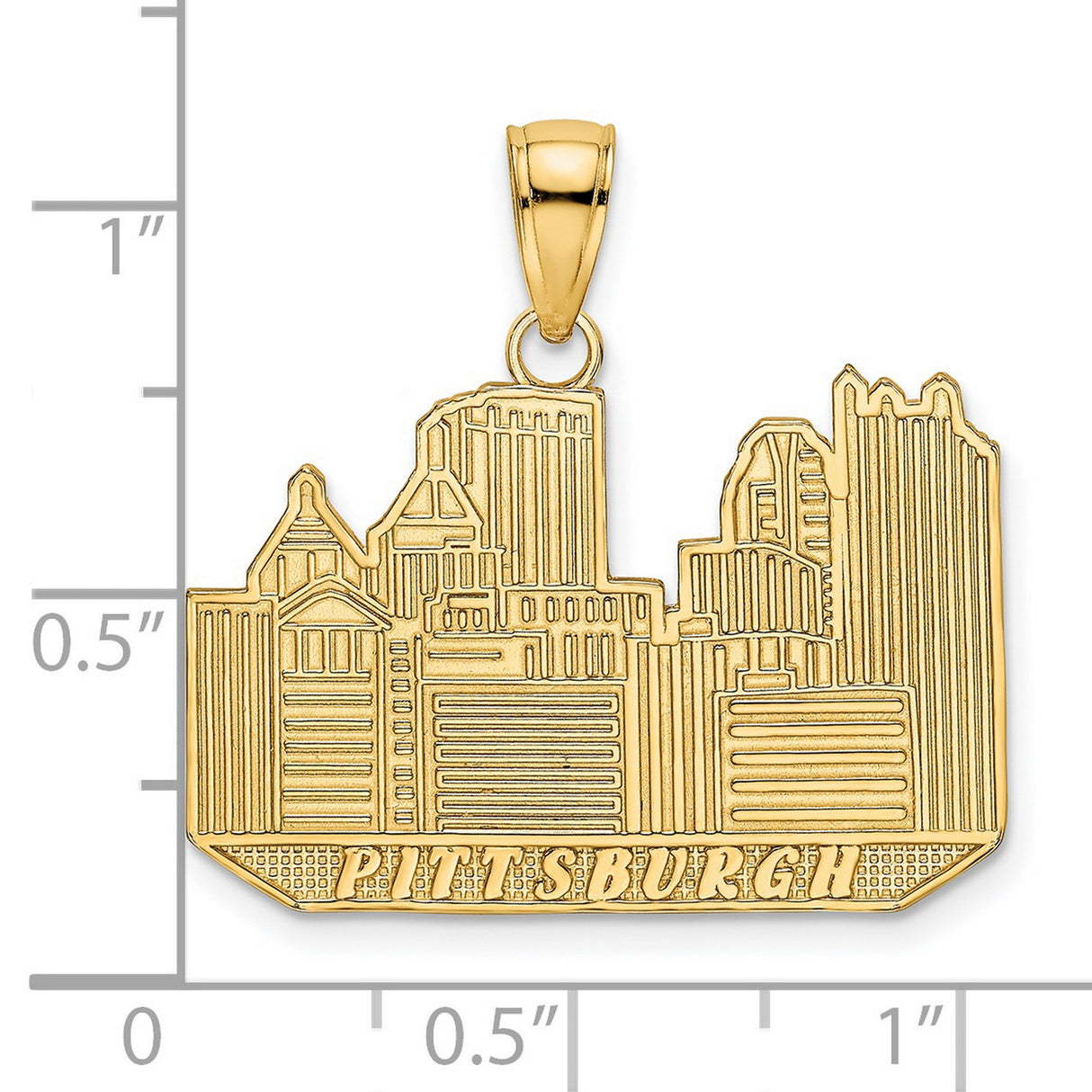 14k Yellow Gold Pittsburgh Skyline Pendant with City Landmark Design