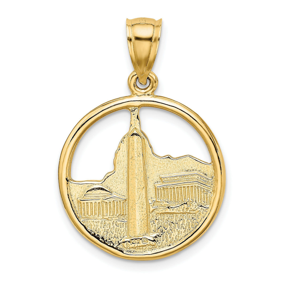 14k Yellow Gold Washington DC Skyline Pendant with Lincoln, Jefferson, and Washington Monuments
