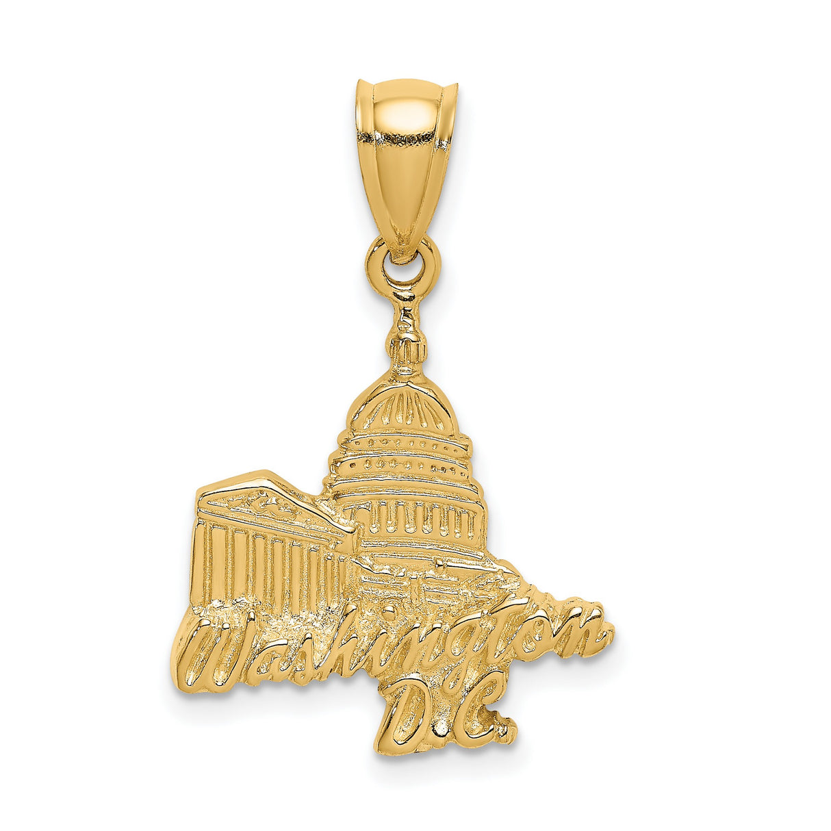 14k Yellow Gold Washington DC Pendant with U.S. Capitol Building, Patriotic Travel Charm