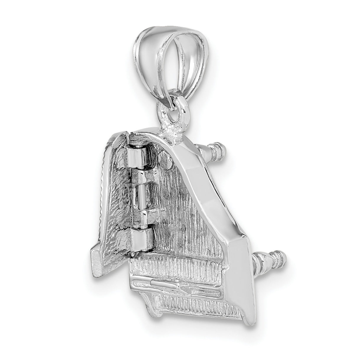 14k White Gold Grand Piano Pendant with Detailed Keyboard Accents, Musical Charm for Pianists
