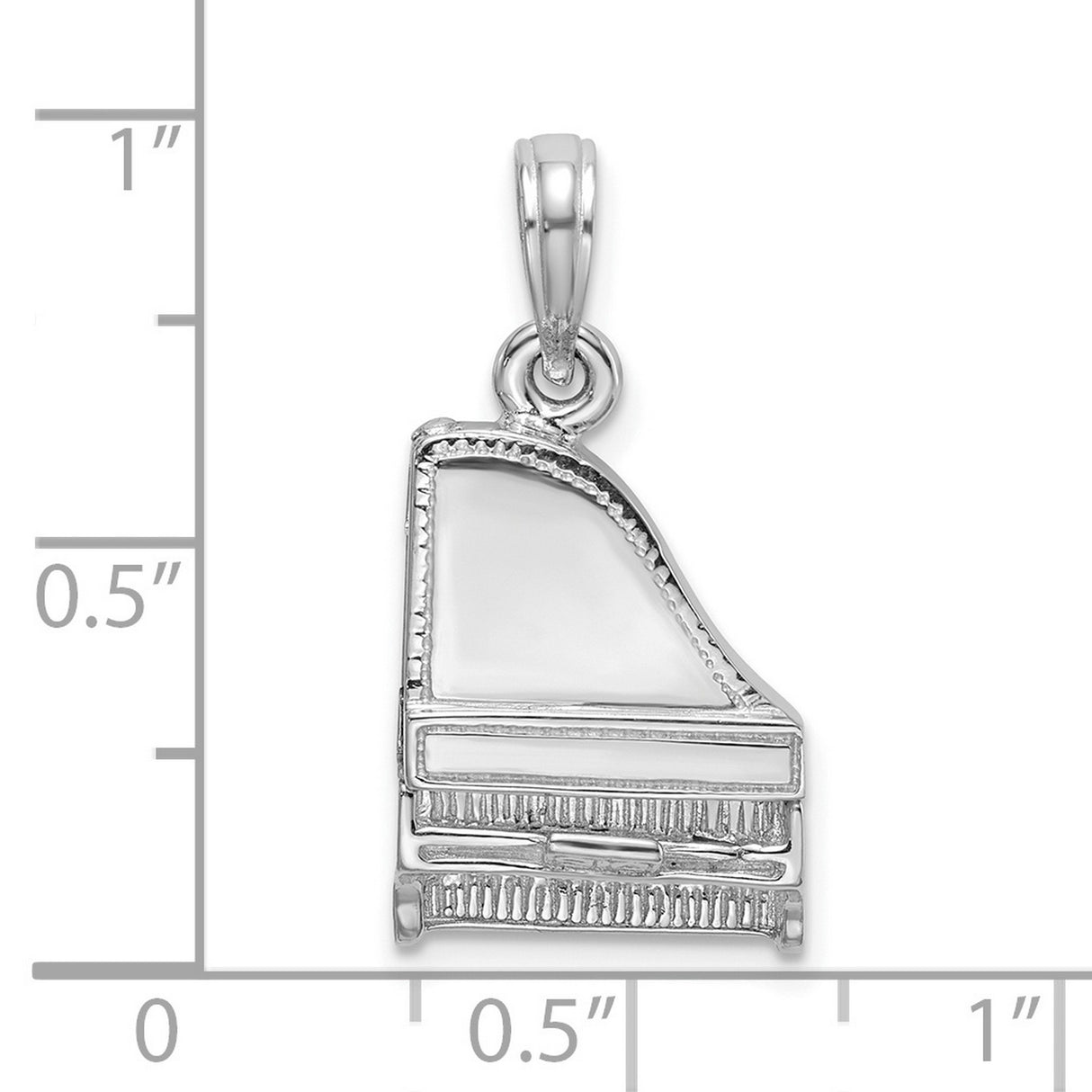 14k White Gold Grand Piano Pendant with Detailed Keyboard Accents, Musical Charm for Pianists