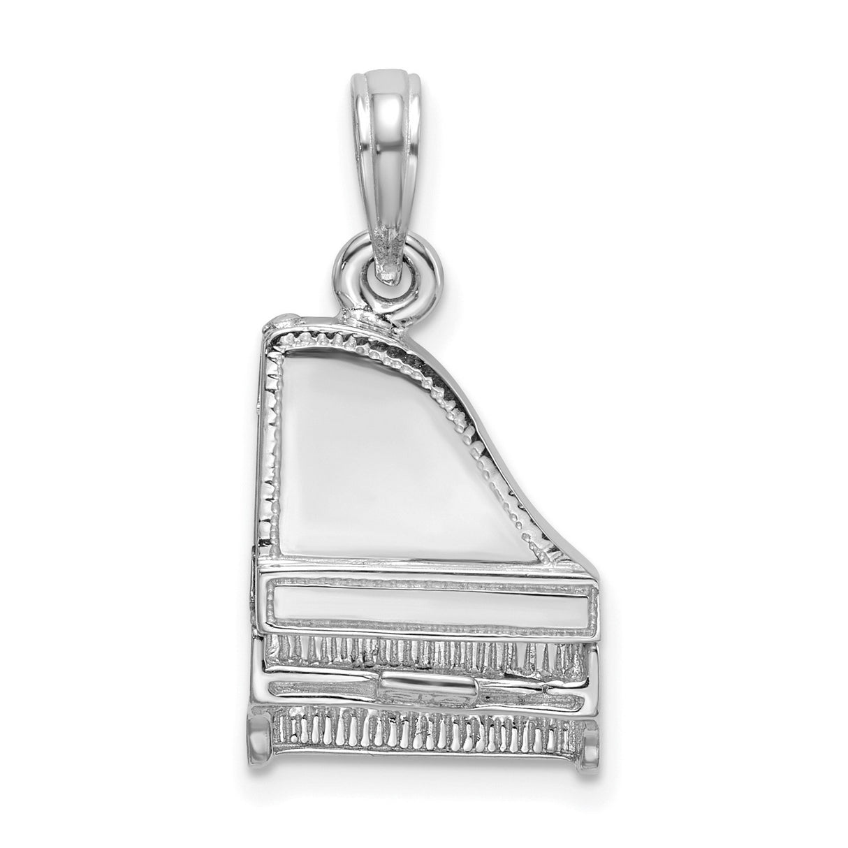 14k White Gold Grand Piano Pendant with Detailed Keyboard Accents, Musical Charm for Pianists