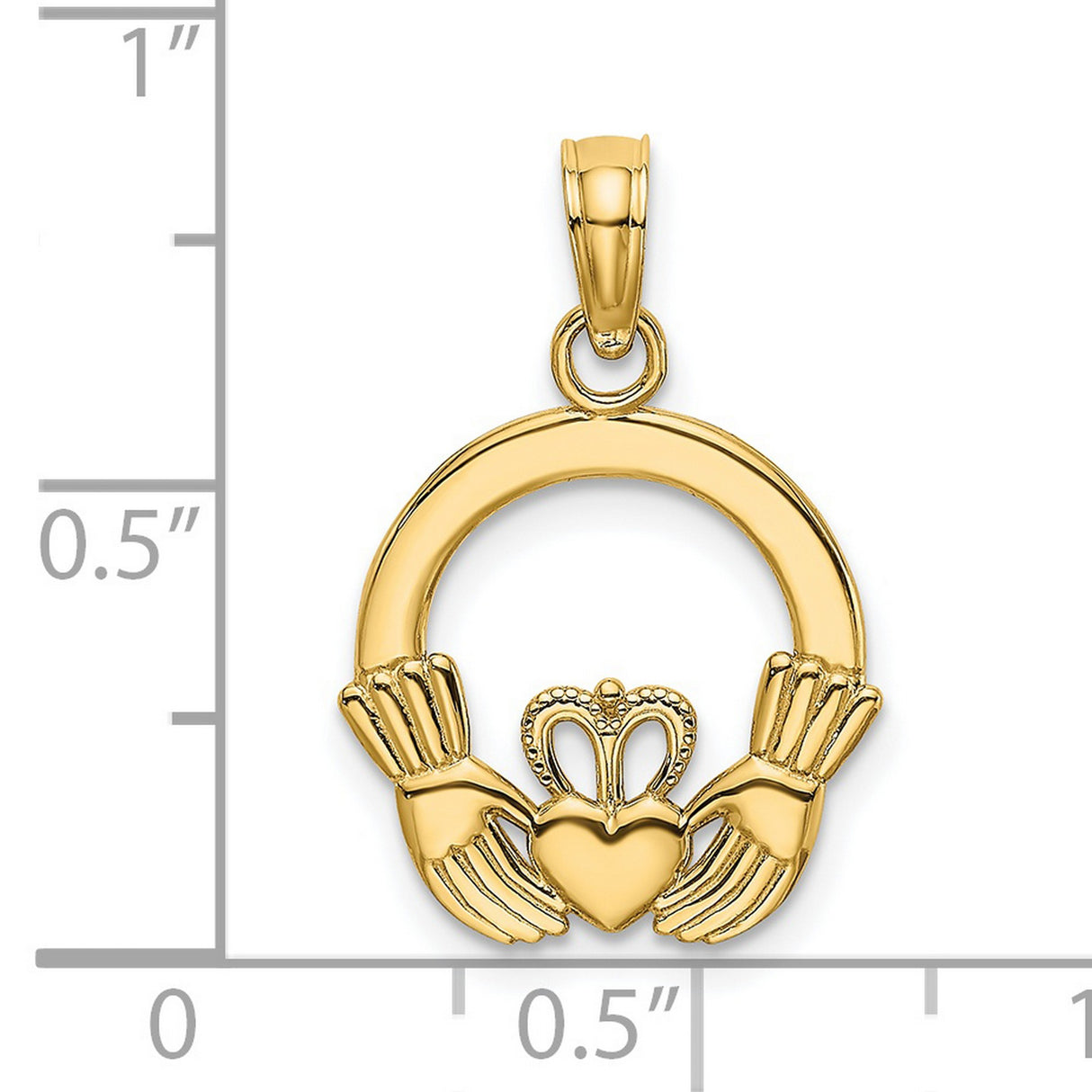 14k Yellow Gold Claddagh Pendant with Crowned Heart and Hands, Irish Celtic Symbol of Love and Loyalty