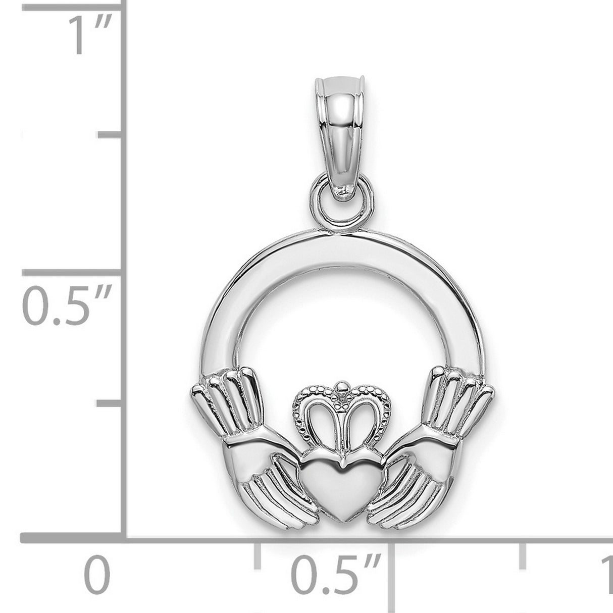 14k White Gold Claddagh Pendant with Crowned Heart and Hands, Celtic Love Loyalty Friendship Charm
