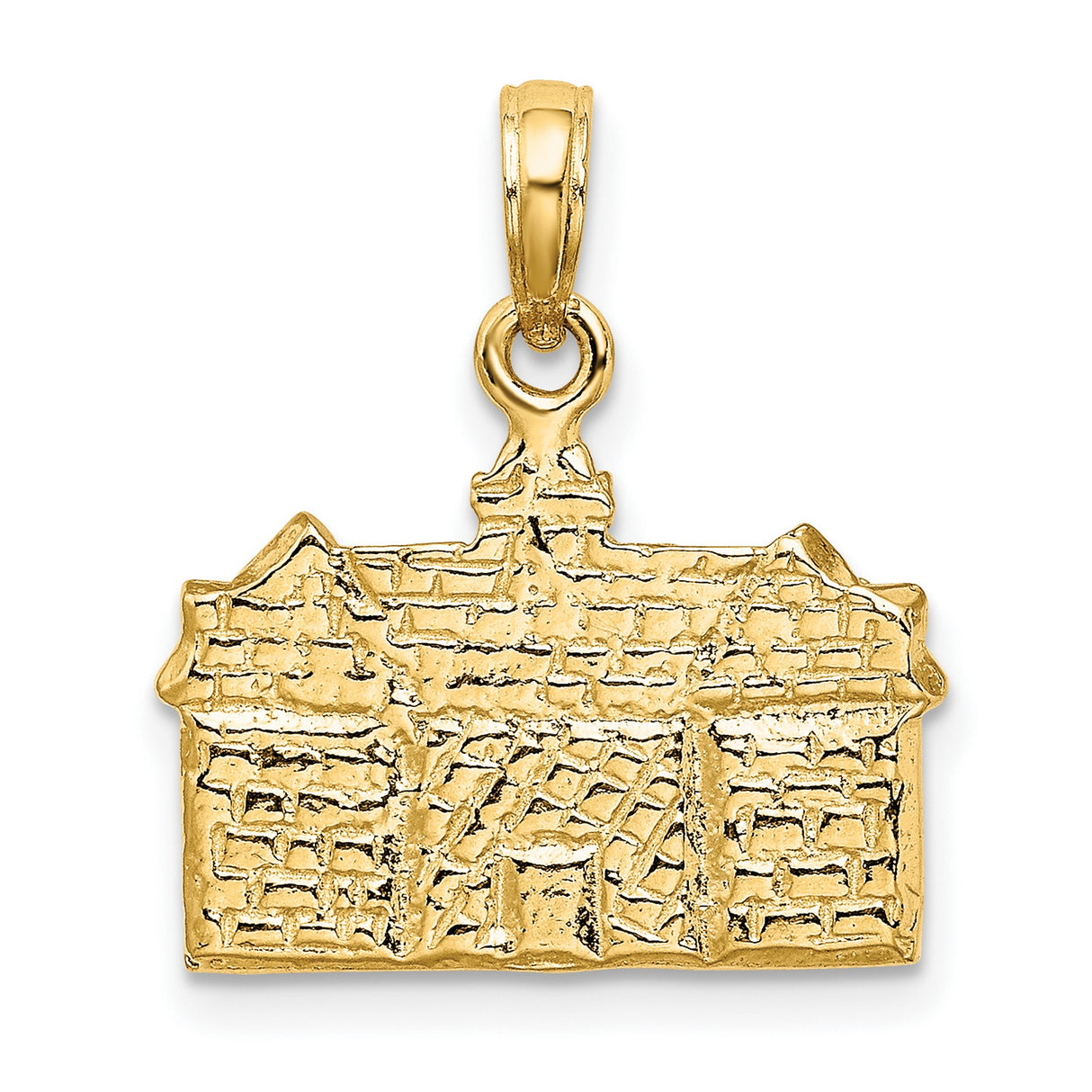 14k Yellow Gold Historic Building Pendant, 3D Architectural Charm for Unisex Wear