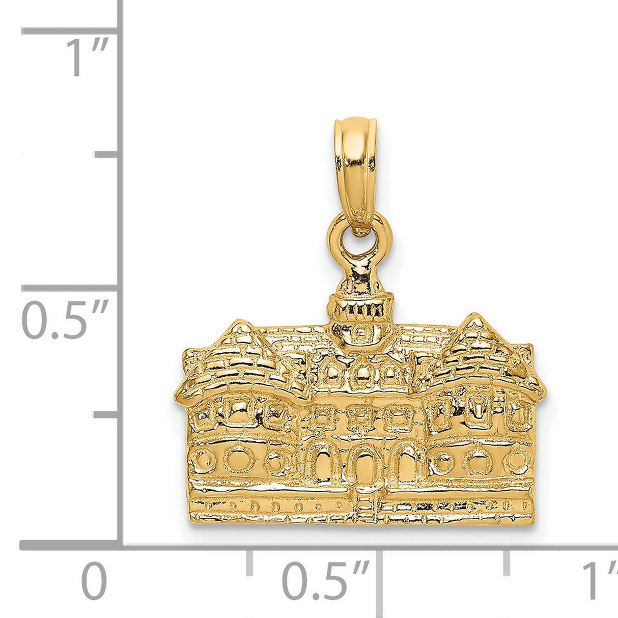 14k Yellow Gold Historic Building Pendant, 3D Architectural Charm for Unisex Wear