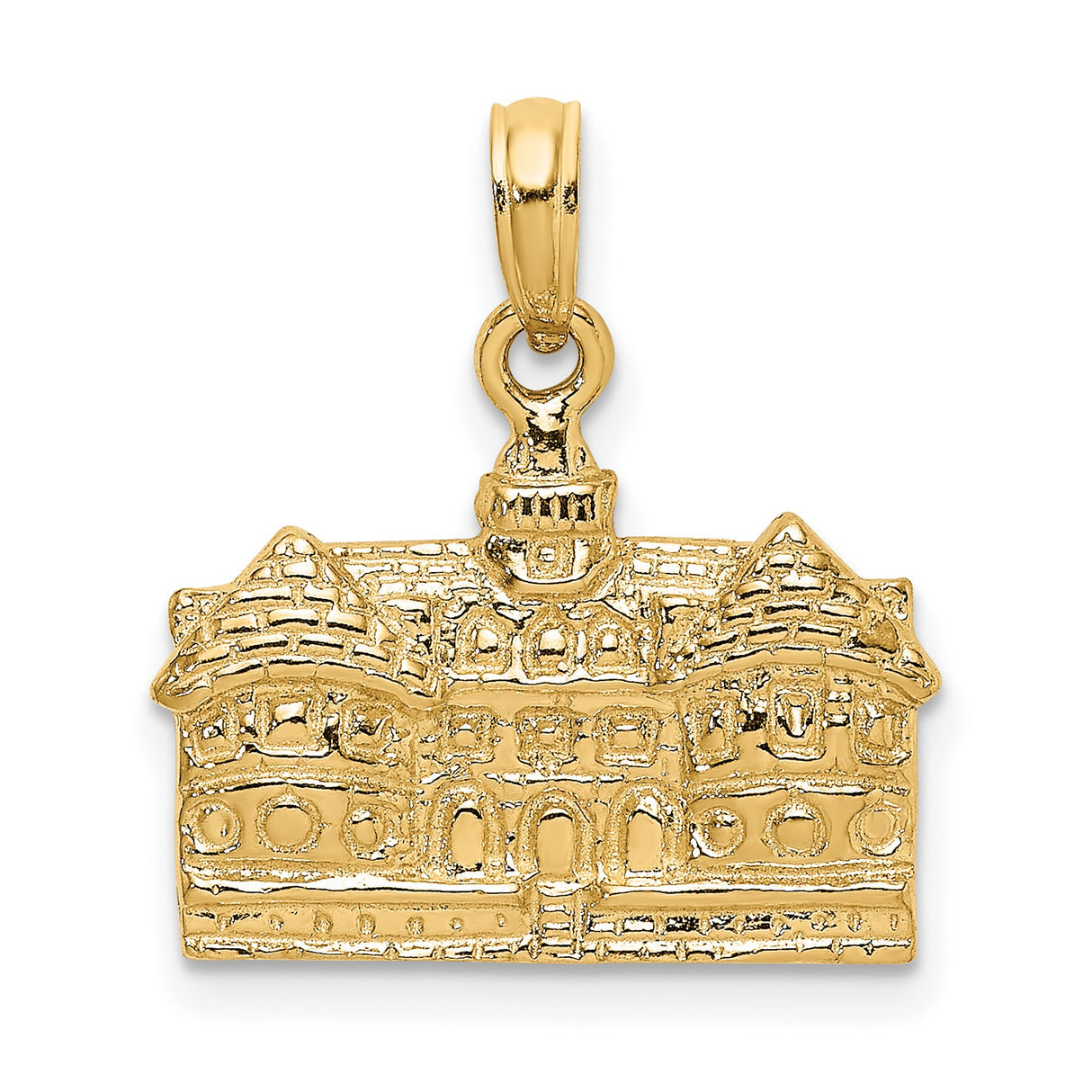 14k Yellow Gold Historic Building Pendant, 3D Architectural Charm for Unisex Wear