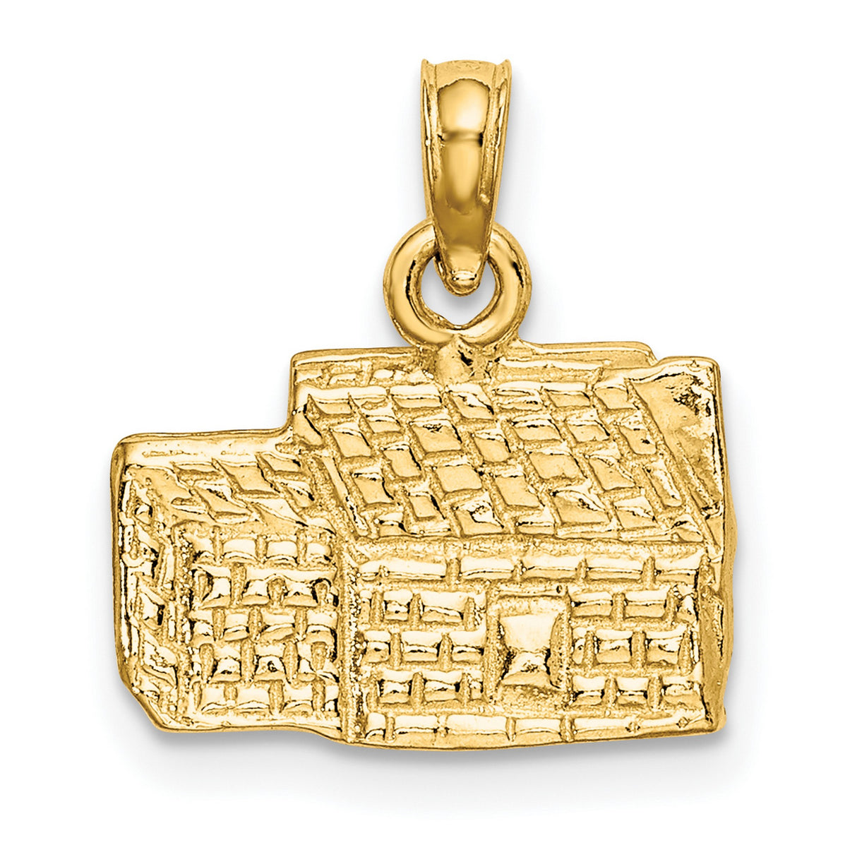 14k Yellow Gold House Pendant Charm with Shingled Roof and Windows