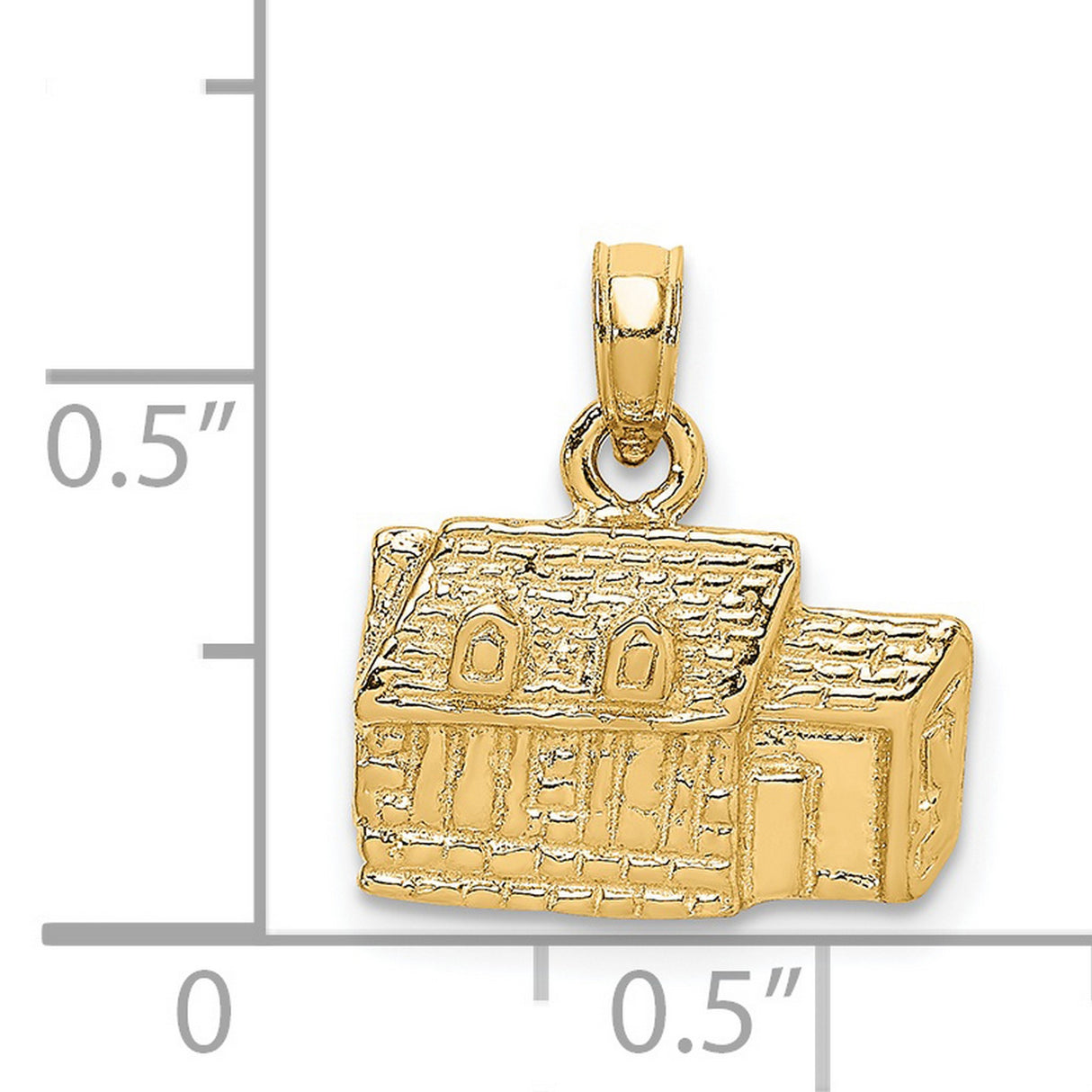 14k Yellow Gold House Pendant Charm with Shingled Roof and Windows