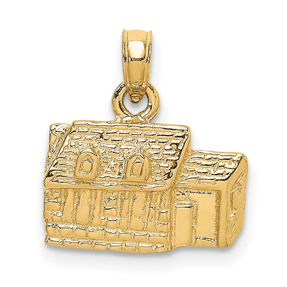 14k Yellow Gold House Pendant Charm with Shingled Roof and Windows